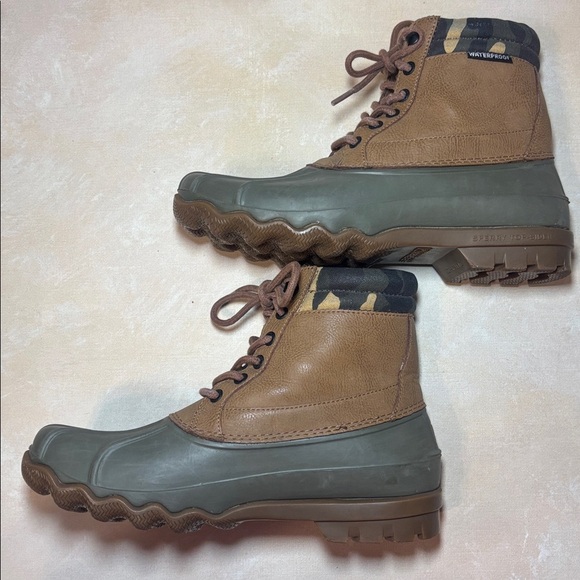 Sperry Top Sider Men's Tan and Olive Duck Rain Boots, size 7 - Picture 4 of 9
